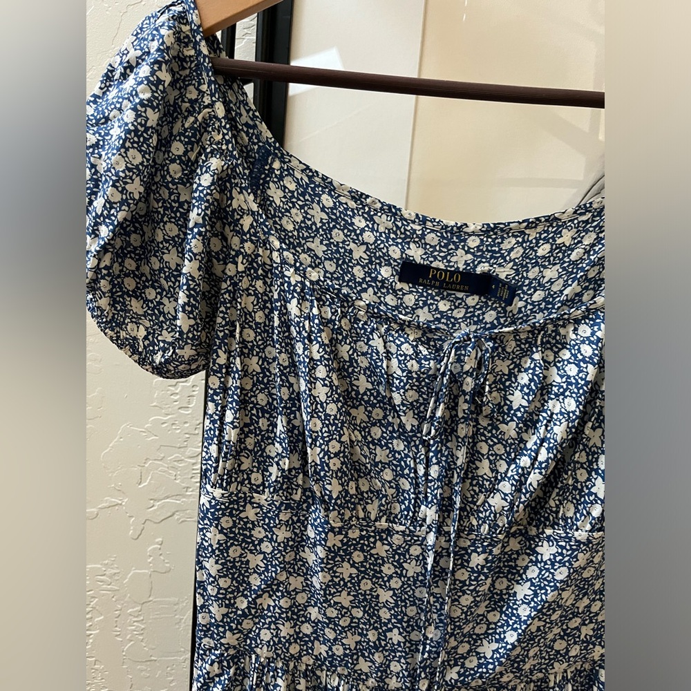 Polo Ralph Lauren Navy and White Floral Silk Maxi Dress